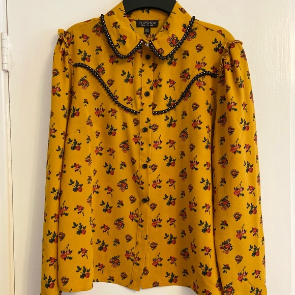 Top Shop Yellow and Floral (Western Look) Blouse - Picture 1 of 4